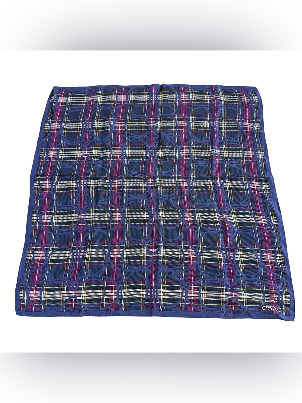 Coach Blue Plaid Silk Scarf / Pocket Square